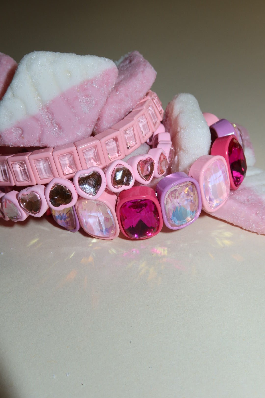 Bracelet - Candy Gem Block Baby Pink - LINNY CO WholesaleBracelet