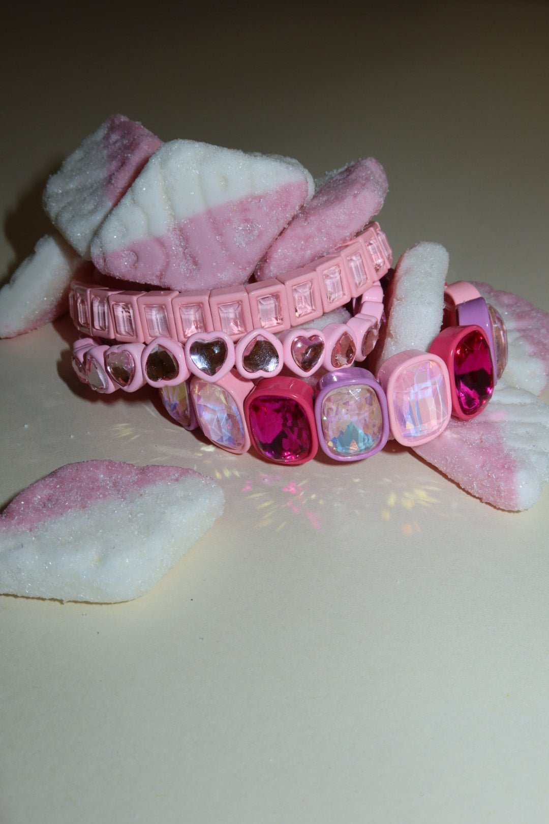Bracelet - Candy Gem Heart Baby Pink - LINNY CO WholesaleBracelet