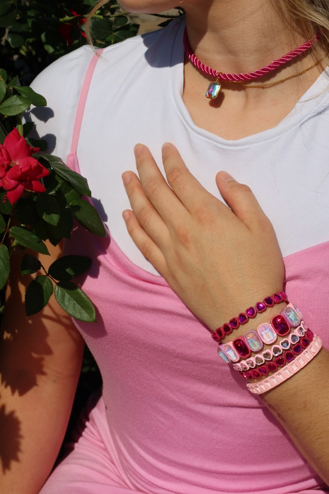 Bracelet - Candy Gem Heart Hot Pink - LINNY CO WholesaleBracelet