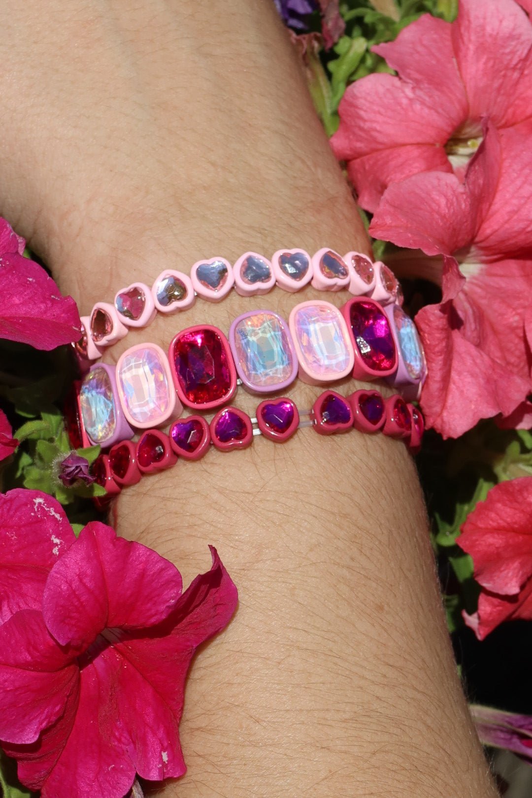 Bracelet - Candy Gem Heart Hot Pink - LINNY CO WholesaleBracelet
