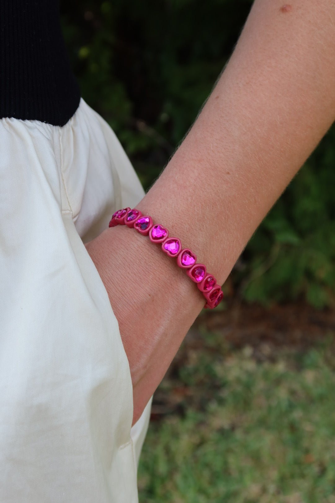 Bracelet - Candy Gem Heart Hot Pink - LINNY CO WholesaleBracelet