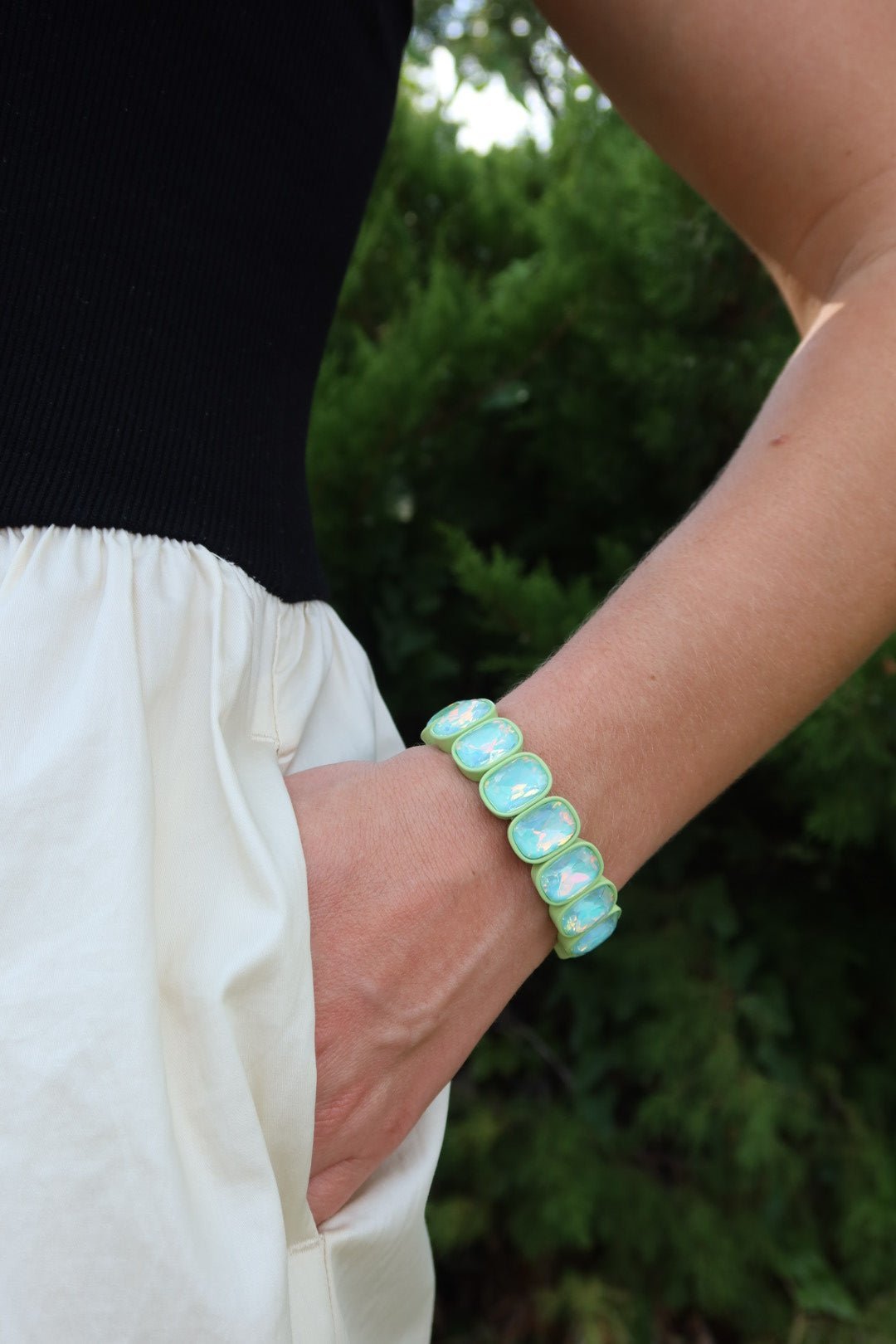 Bracelet - Candy Gem Oval Green - LINNY CO WholesaleBracelet