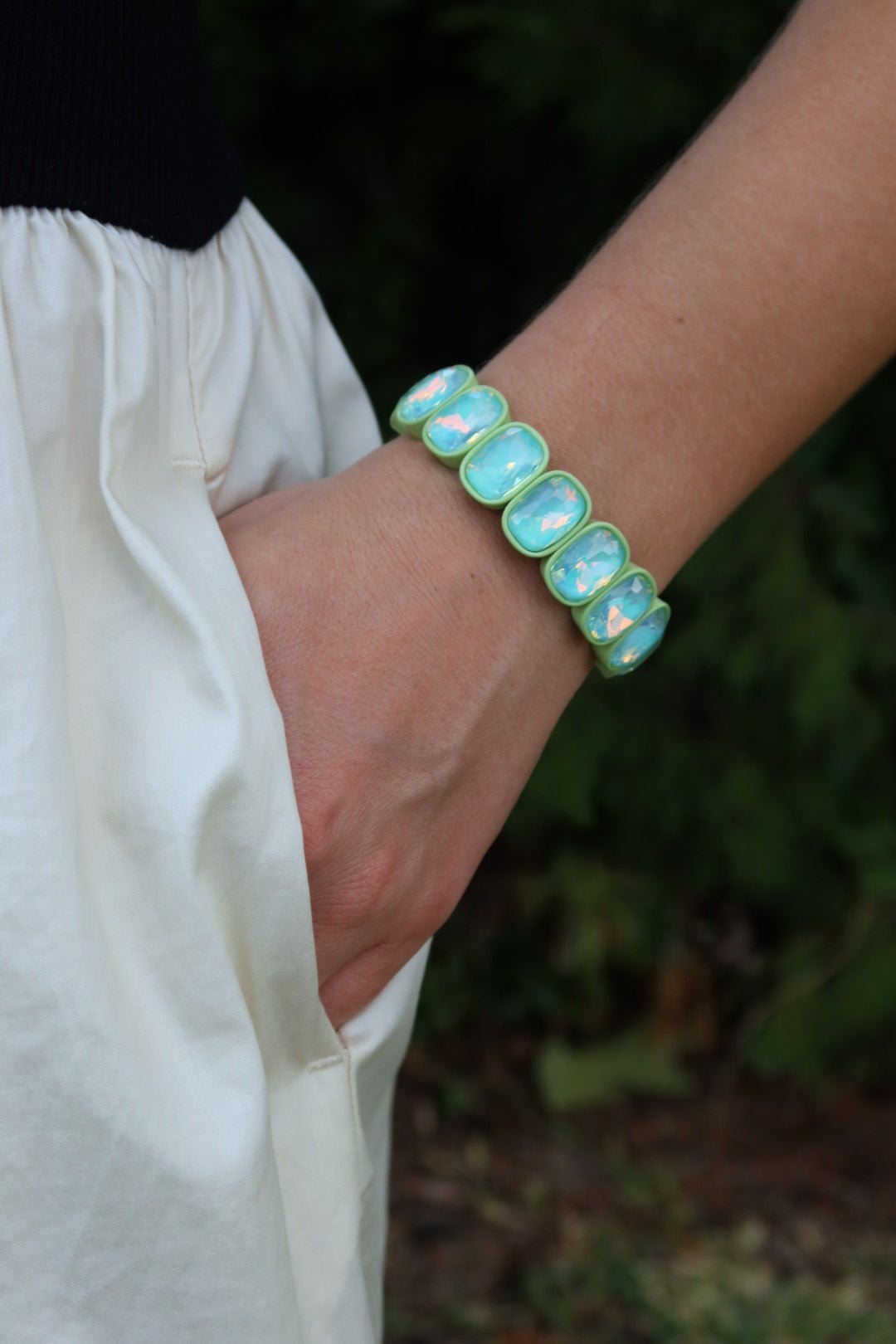 Bracelet - Candy Gem Oval Green - LINNY CO WholesaleBracelet