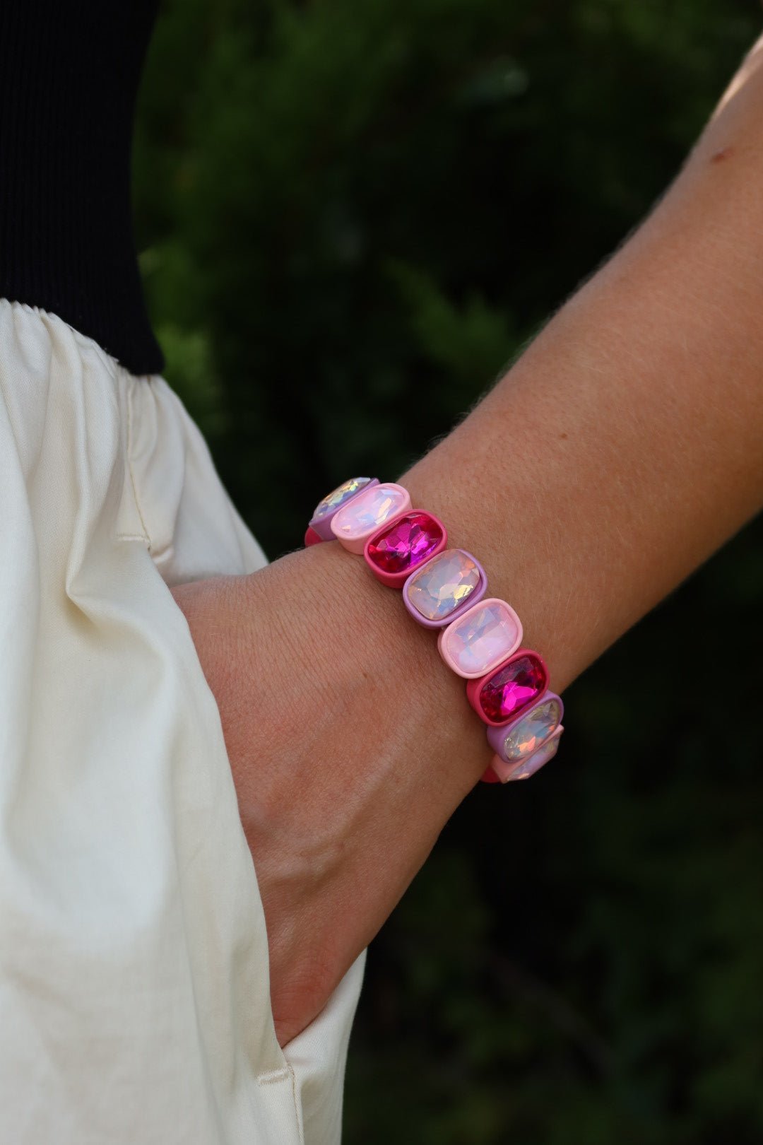 Bracelet - Candy Gem Oval Pink Multi - LINNY CO WholesaleBracelet