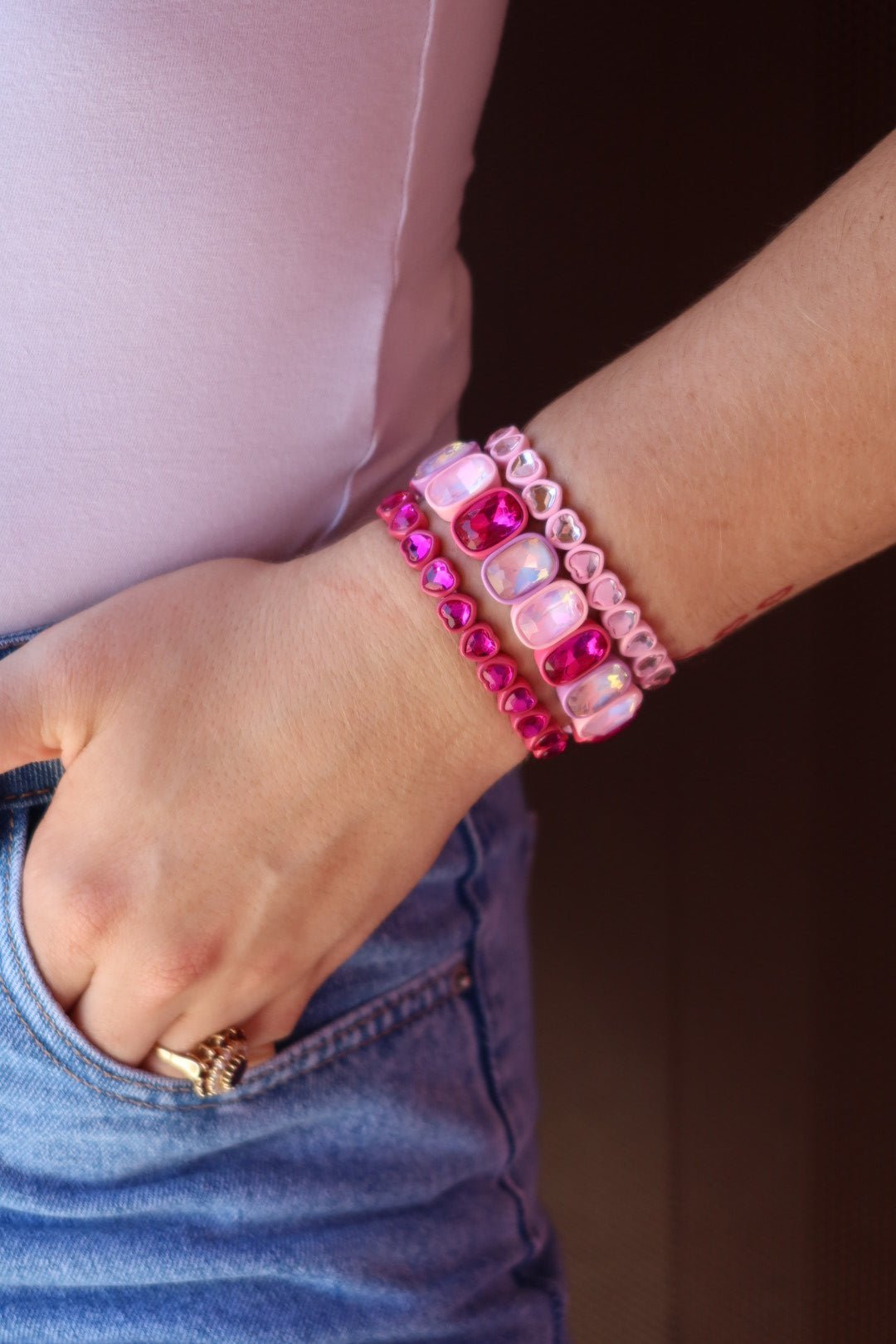 Bracelet - Candy Gem Oval Pink Multi - LINNY CO WholesaleBracelet