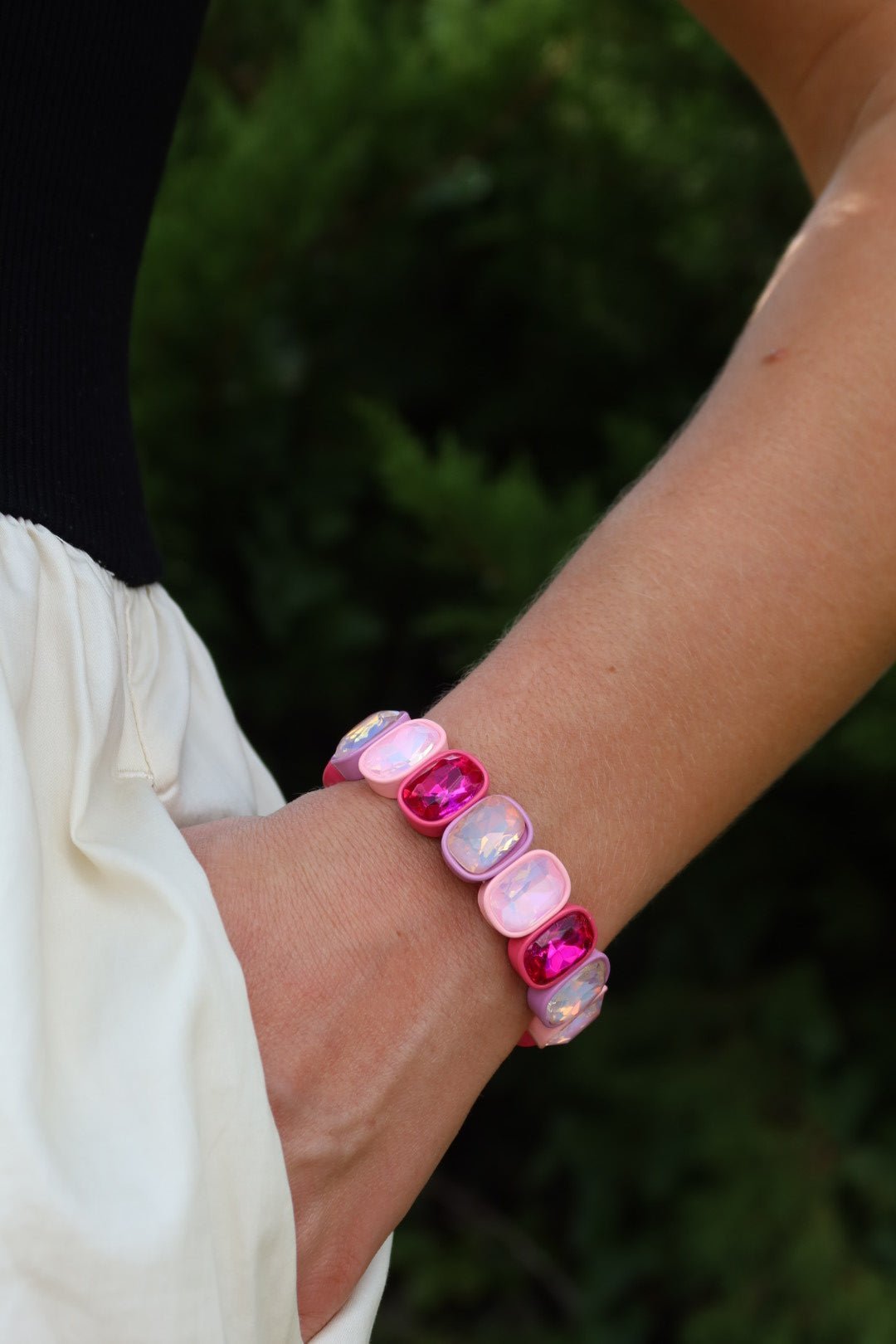Bracelet - Candy Gem Oval Pink Multi - LINNY CO WholesaleBracelet