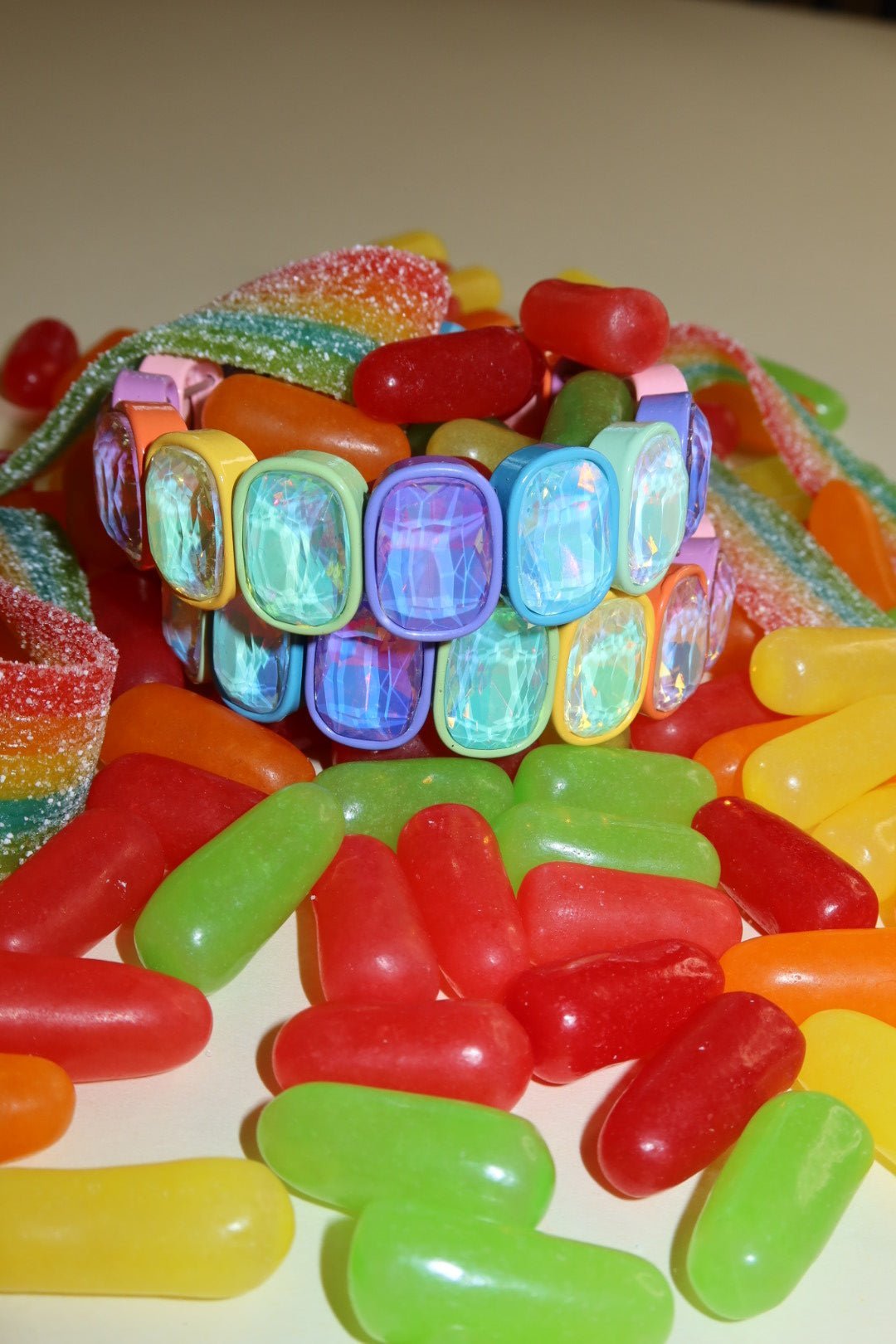 Bracelet - Candy Gem Oval Rainbow - LINNY CO WholesaleBracelet