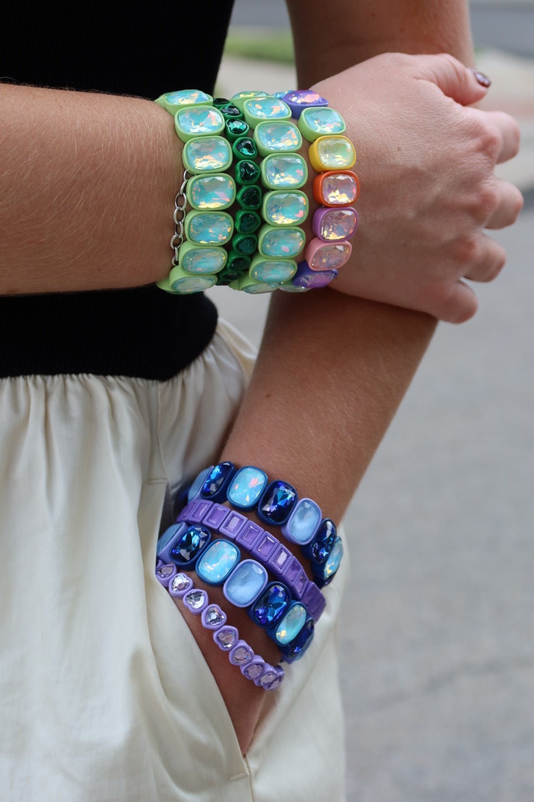 Bracelet - Candy Gem Oval Rainbow - LINNY CO WholesaleBracelet