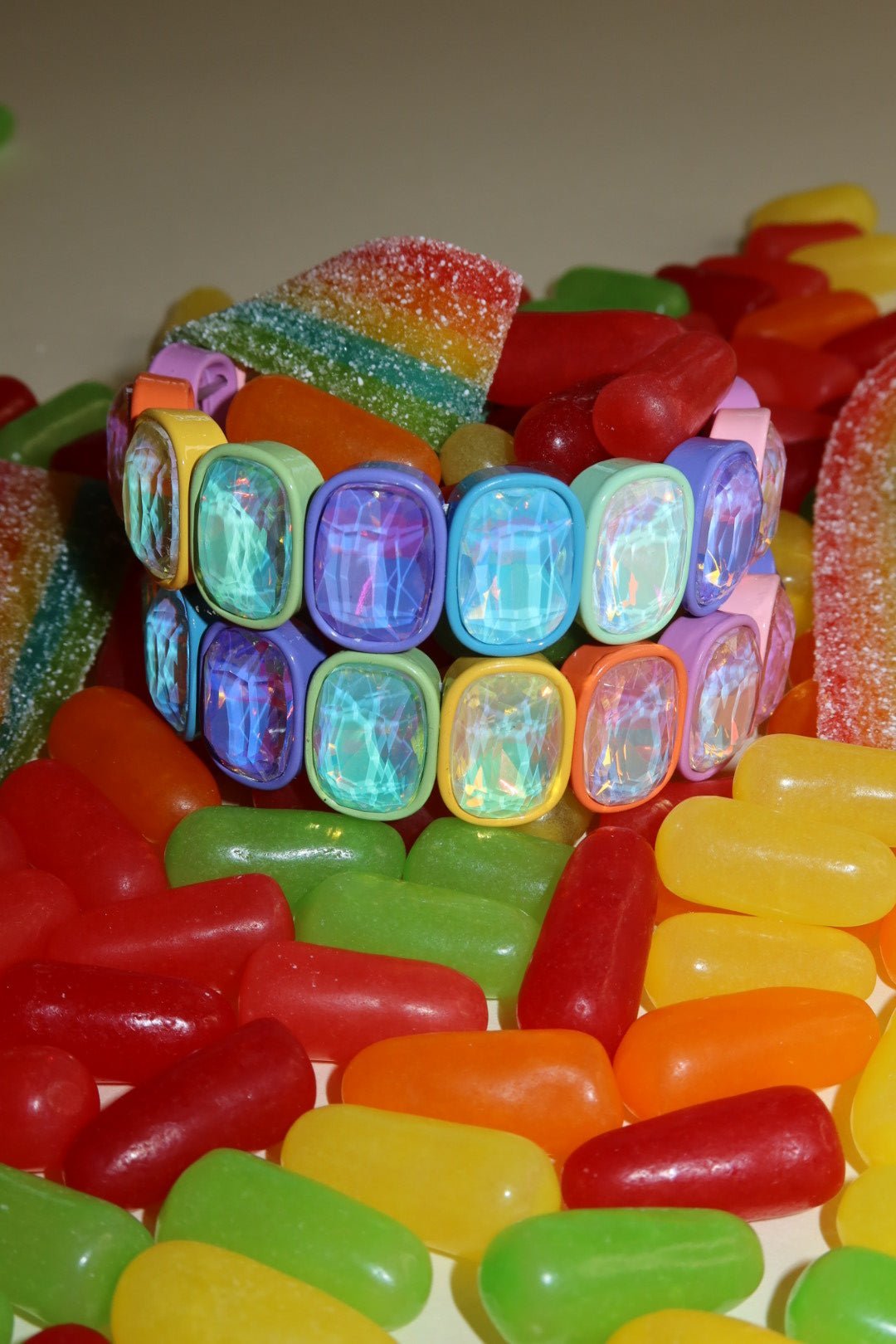 Bracelet - Candy Gem Oval Rainbow - LINNY CO WholesaleBracelet