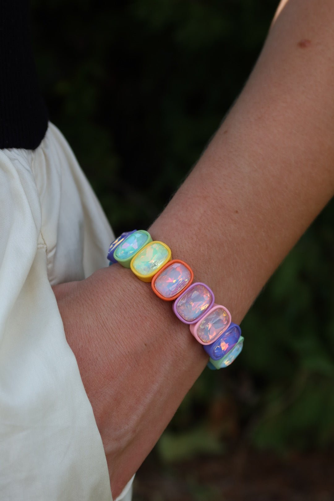 Bracelet - Candy Gem Oval Rainbow - LINNY CO WholesaleBracelet