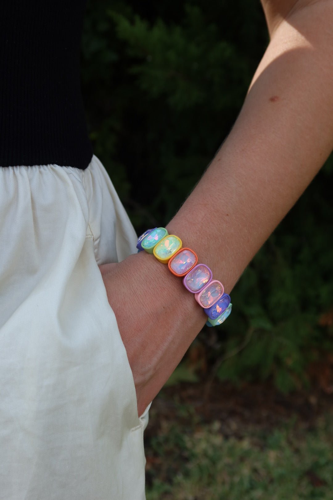 Bracelet - Candy Gem Oval Rainbow - LINNY CO WholesaleBracelet