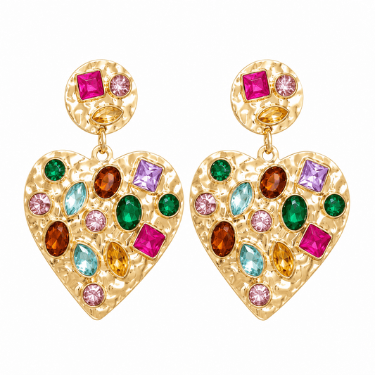 Cherie Heart Statement Earrings - Gold - LINNY CO WholesaleMetals