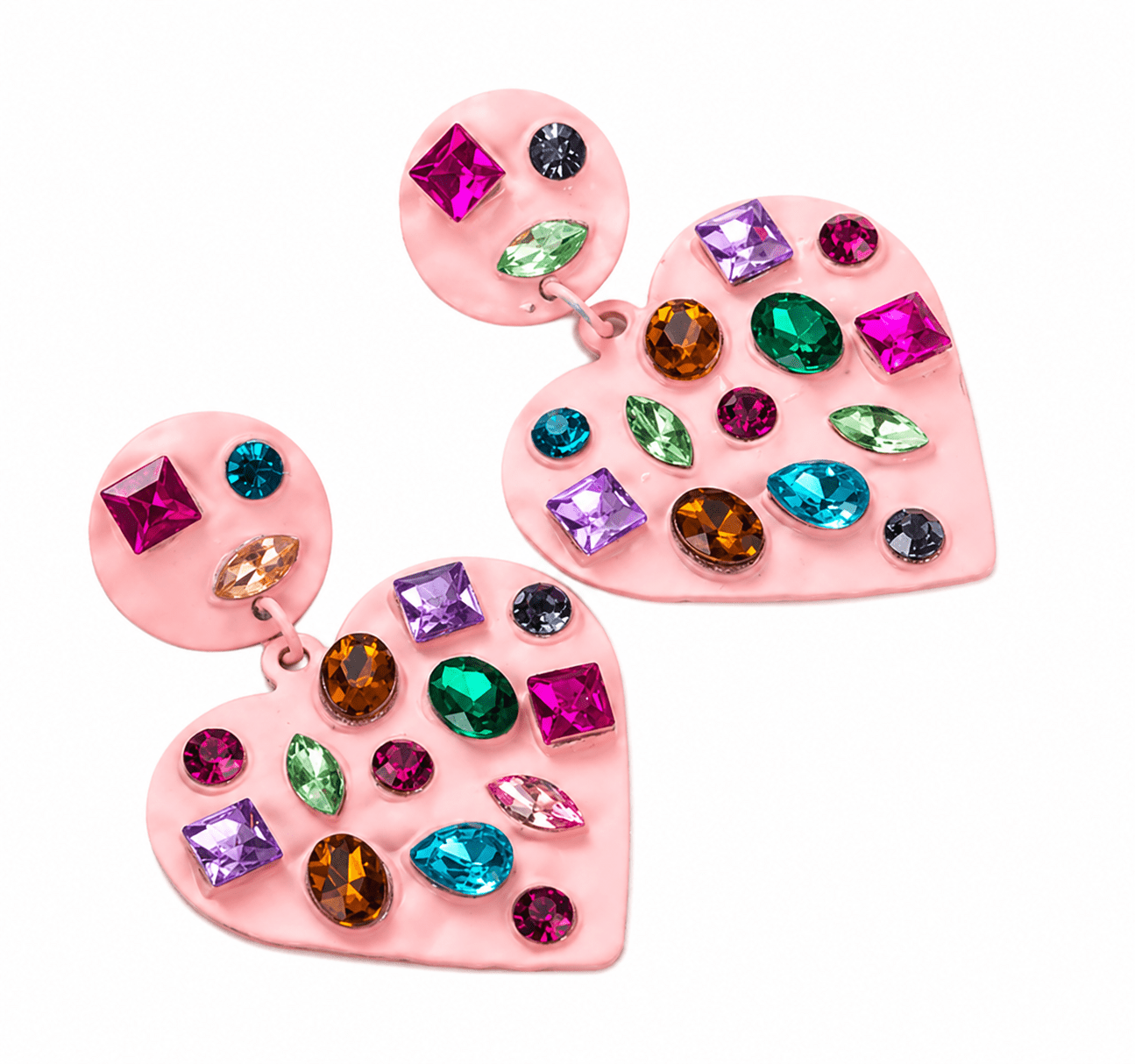 Cherie Heart Statement Earrings - Pink - LINNY CO WholesaleMetal
