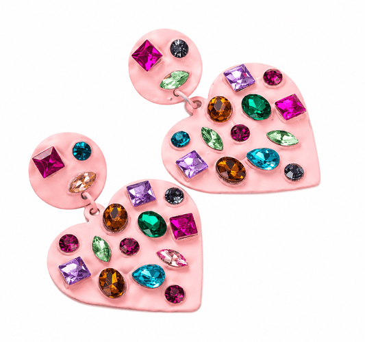 Cherie Heart Statement Earrings - Pink - LINNY CO WholesaleMetal