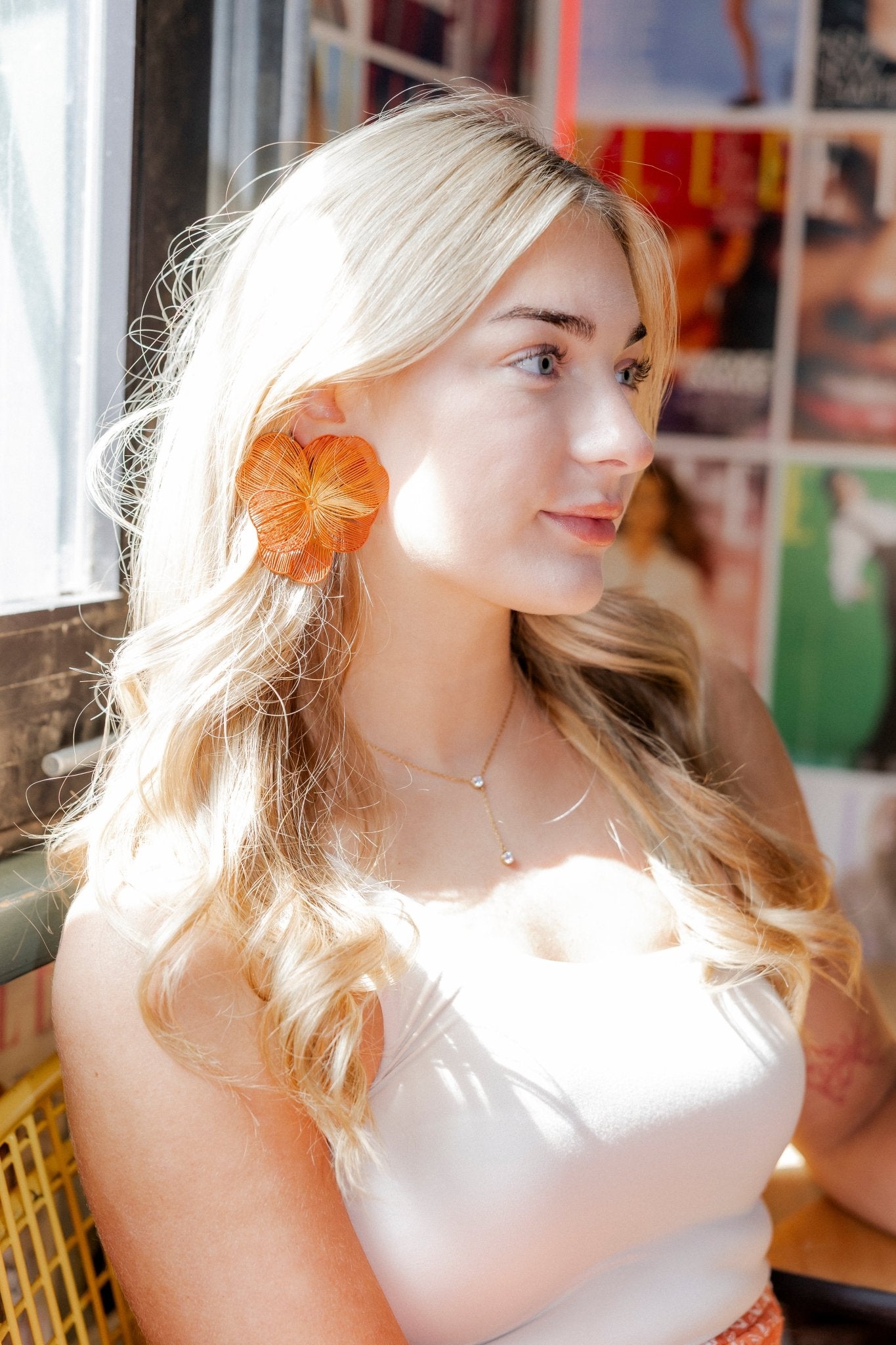 Erica Statement Earrings - Orange - LINNY CO WholesaleMetal