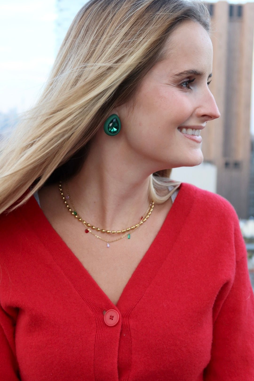 Eva Statement Earring - Green Pear - LINNY CO Wholesale