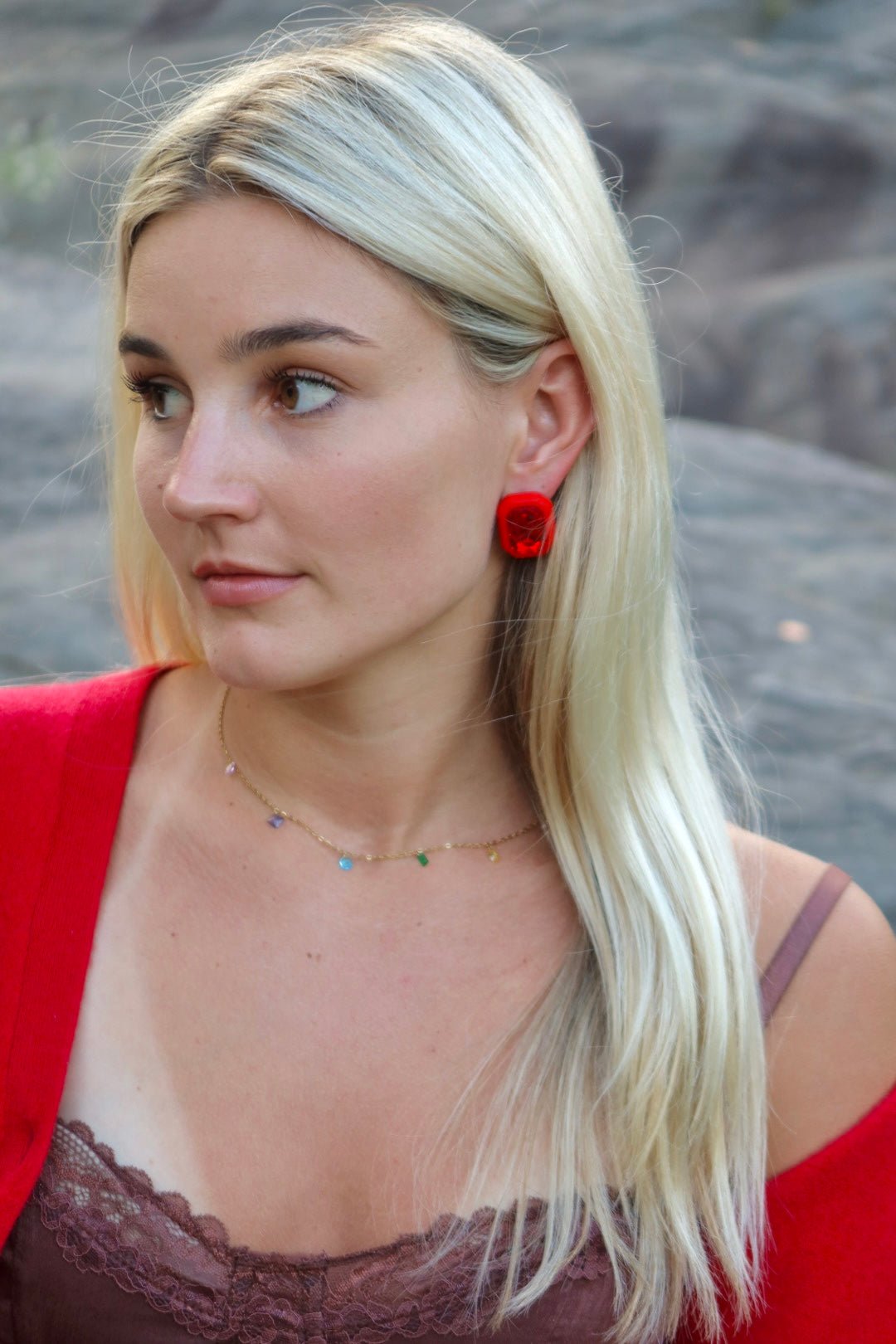 Eva Statement Earring - Red Rectangle - LINNY CO Wholesale