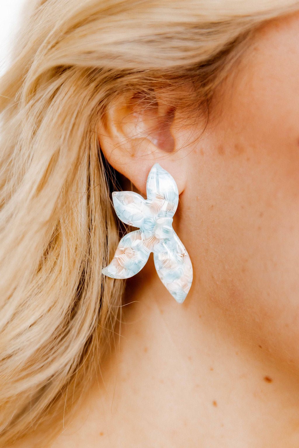 Fern Statement Earrings - Mint Shell - LINNY CO WholesaleAcetate