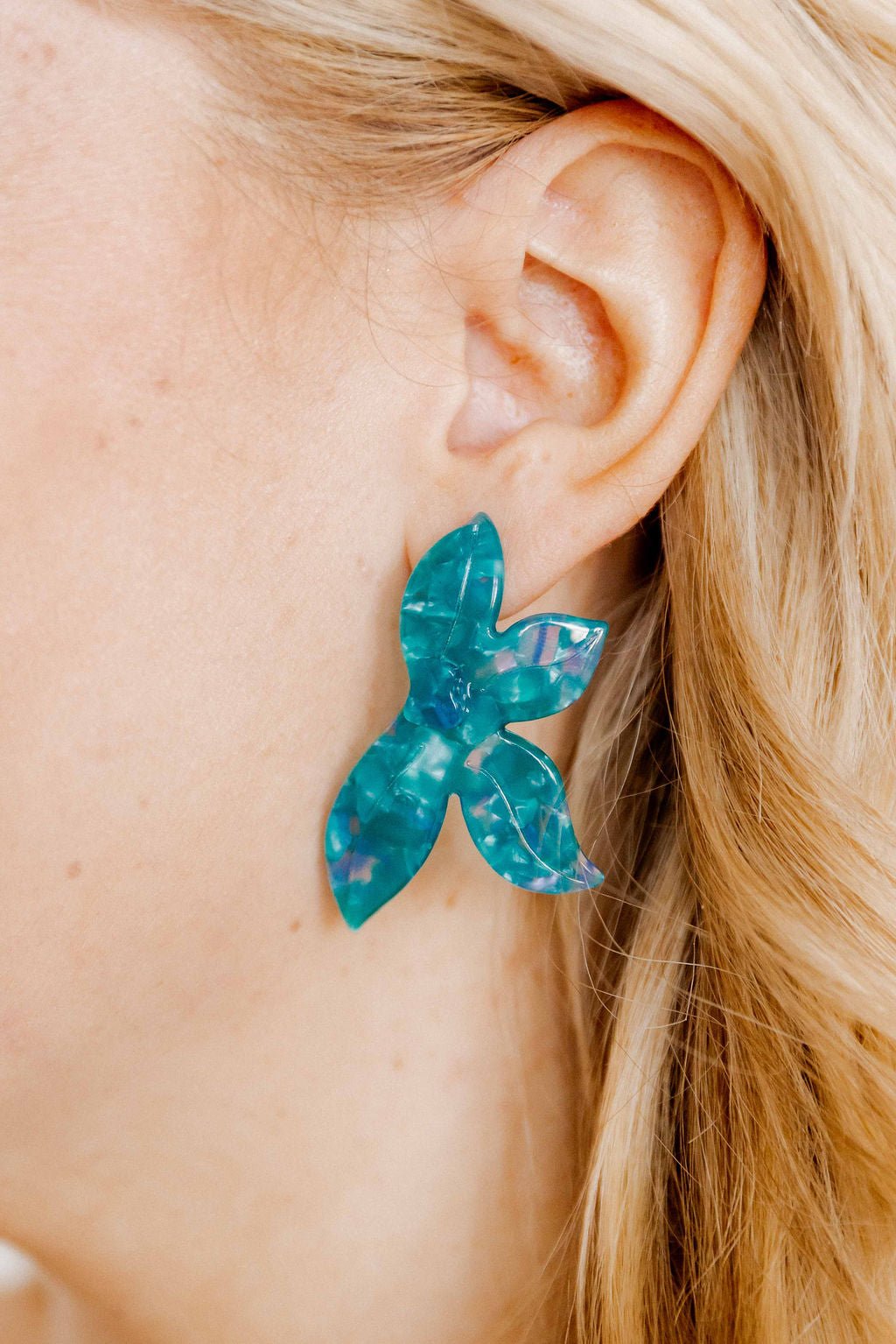 Fern Statement Earrings - Mystic Lagoon - LINNY CO WholesaleAcetate