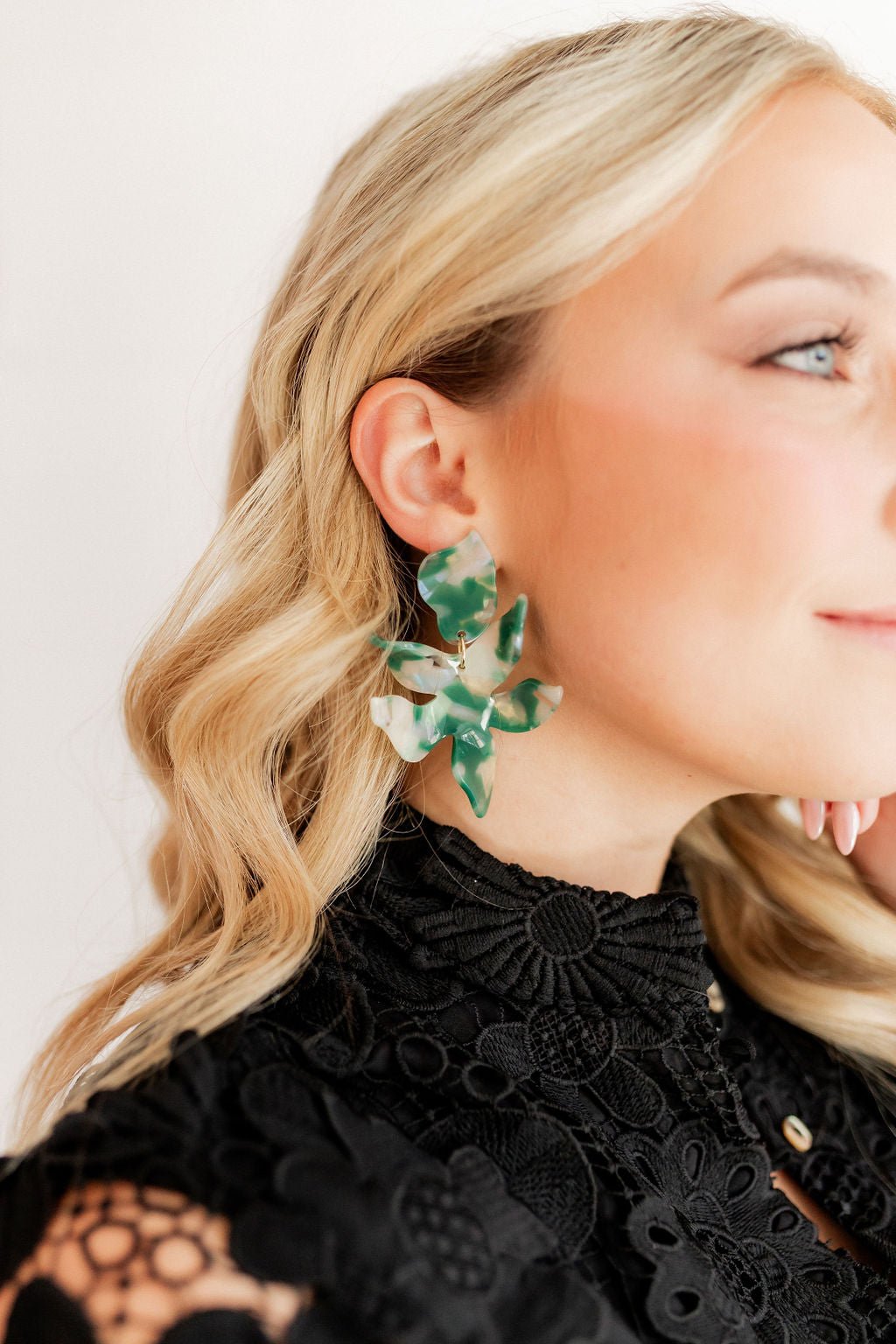 Flora Statement Earrings - Alpine Green - LINNY CO WholesaleAcetate