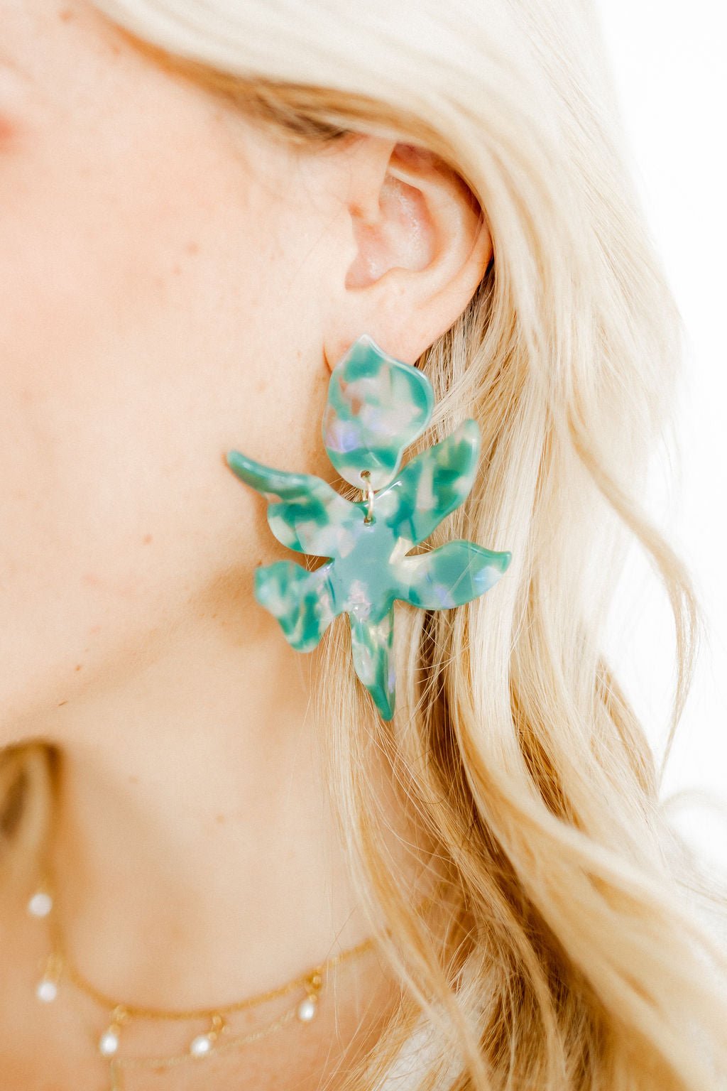 Flora Statement Earrings - Alpine Green - LINNY CO WholesaleAcetate