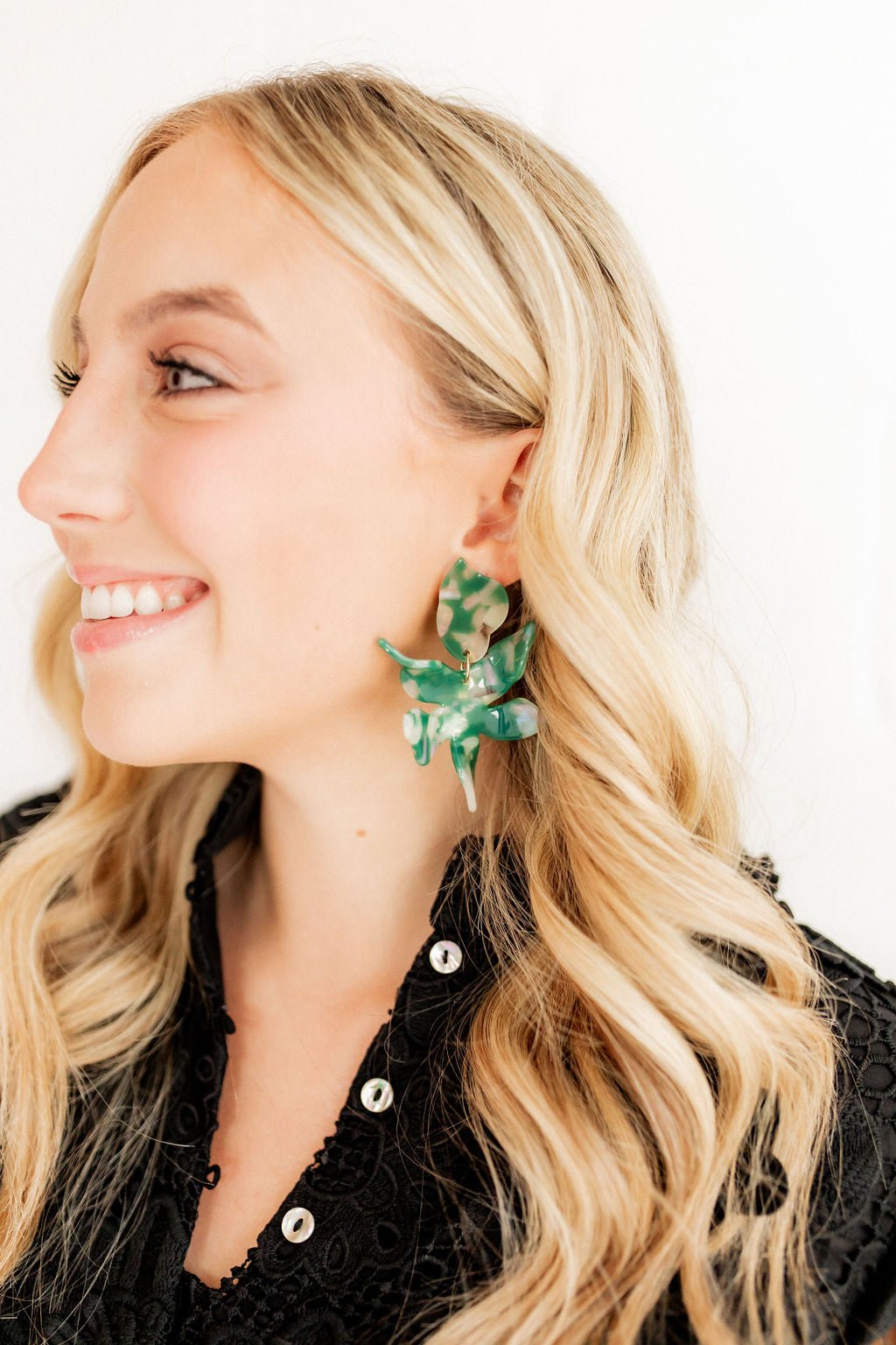 Flora Statement Earrings - Alpine Green - LINNY CO WholesaleAcetate