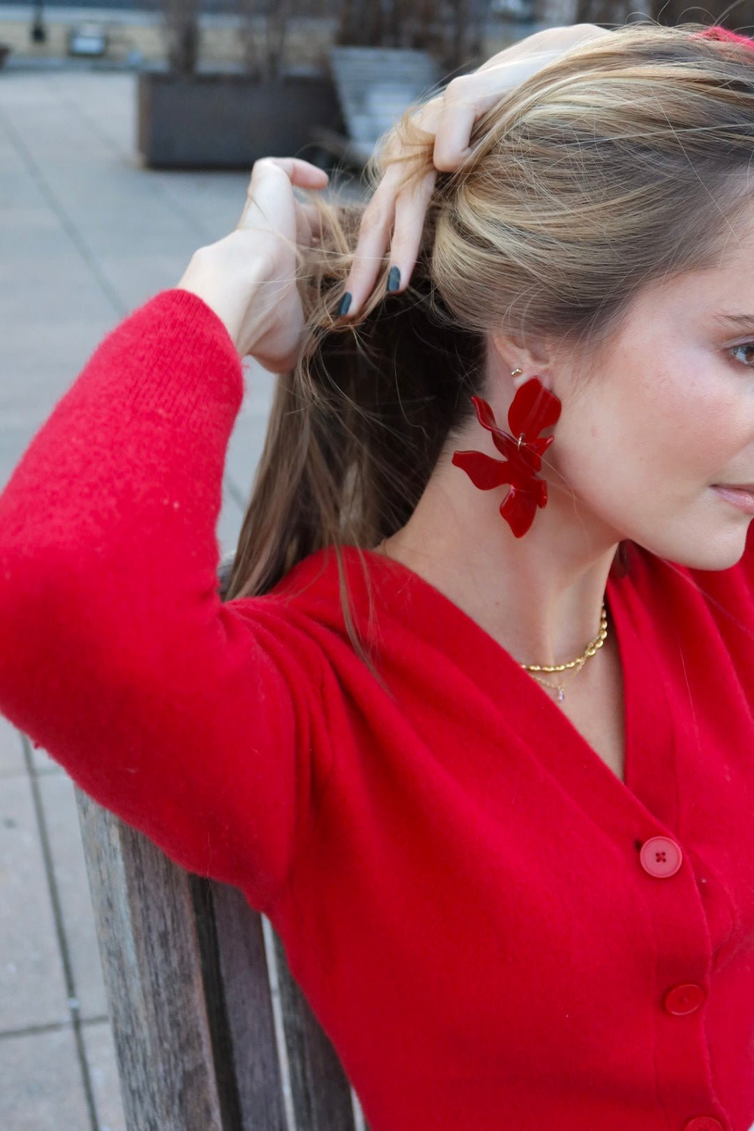 Flora Statement Earrings - Crimson - LINNY CO WholesaleAcetate