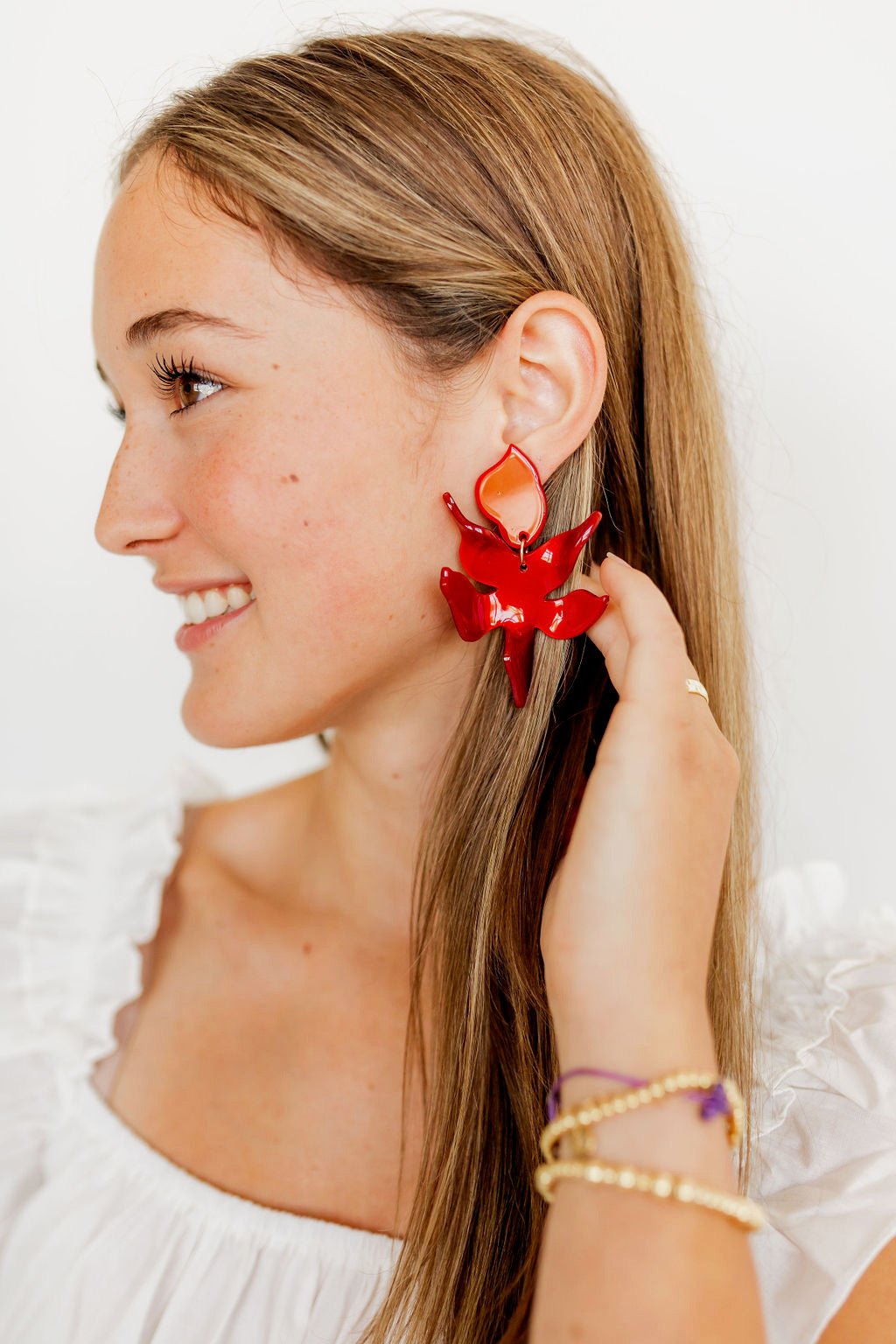 Flora Statement Earrings - Crimson - LINNY CO WholesaleAcetate