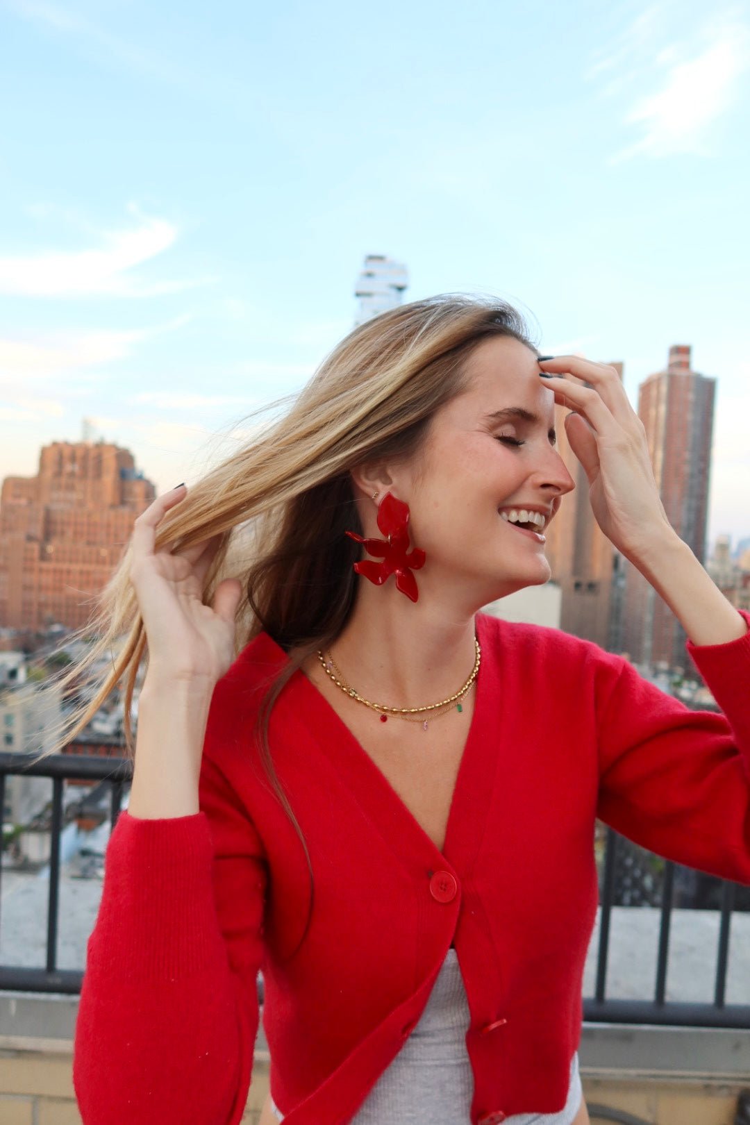 Flora Statement Earrings - Crimson - LINNY CO WholesaleAcetate