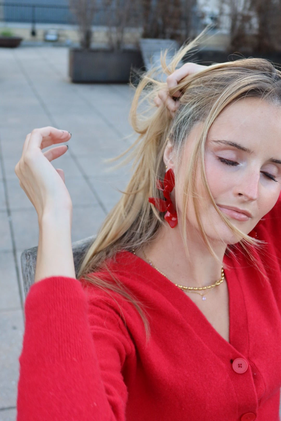 Flora Statement Earrings - Crimson - LINNY CO WholesaleAcetate