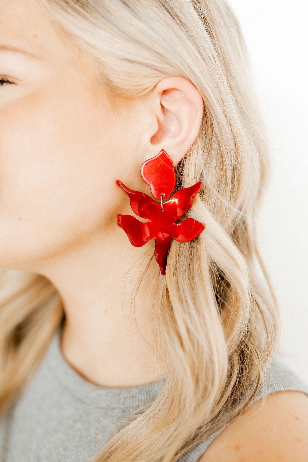 Flora Statement Earrings - Crimson - LINNY CO WholesaleAcetate