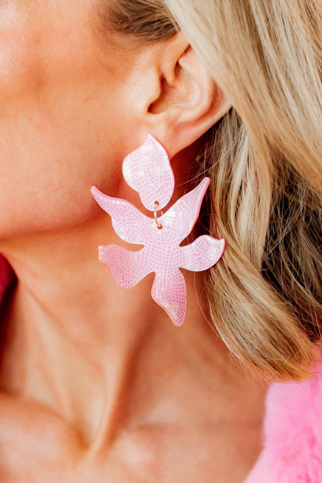 Flora Statement Earrings - Disco Pink - LINNY CO WholesaleAcetate