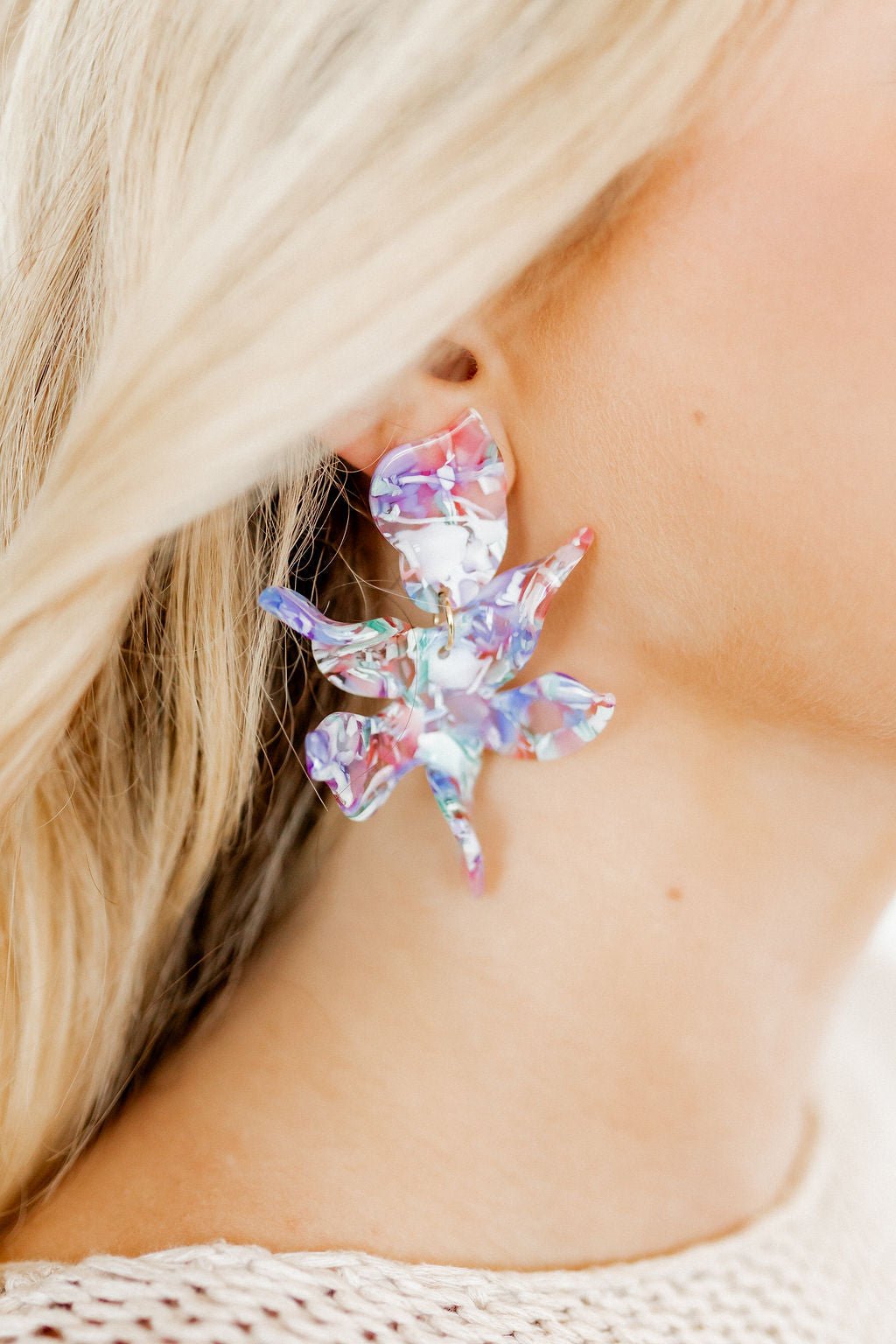 Flora Statement Earrings - Lavender Sea Glass - LINNY CO WholesaleAcetate