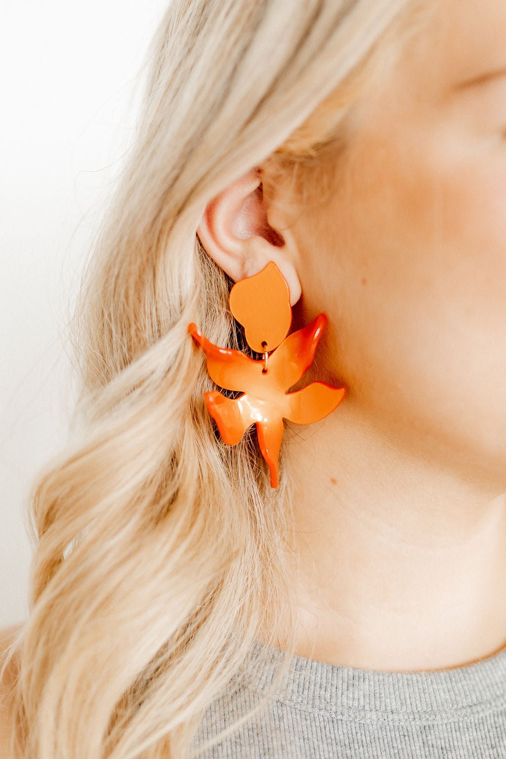 Flora Statement Earrings - Metallic Orange - LINNY CO WholesaleAcetate