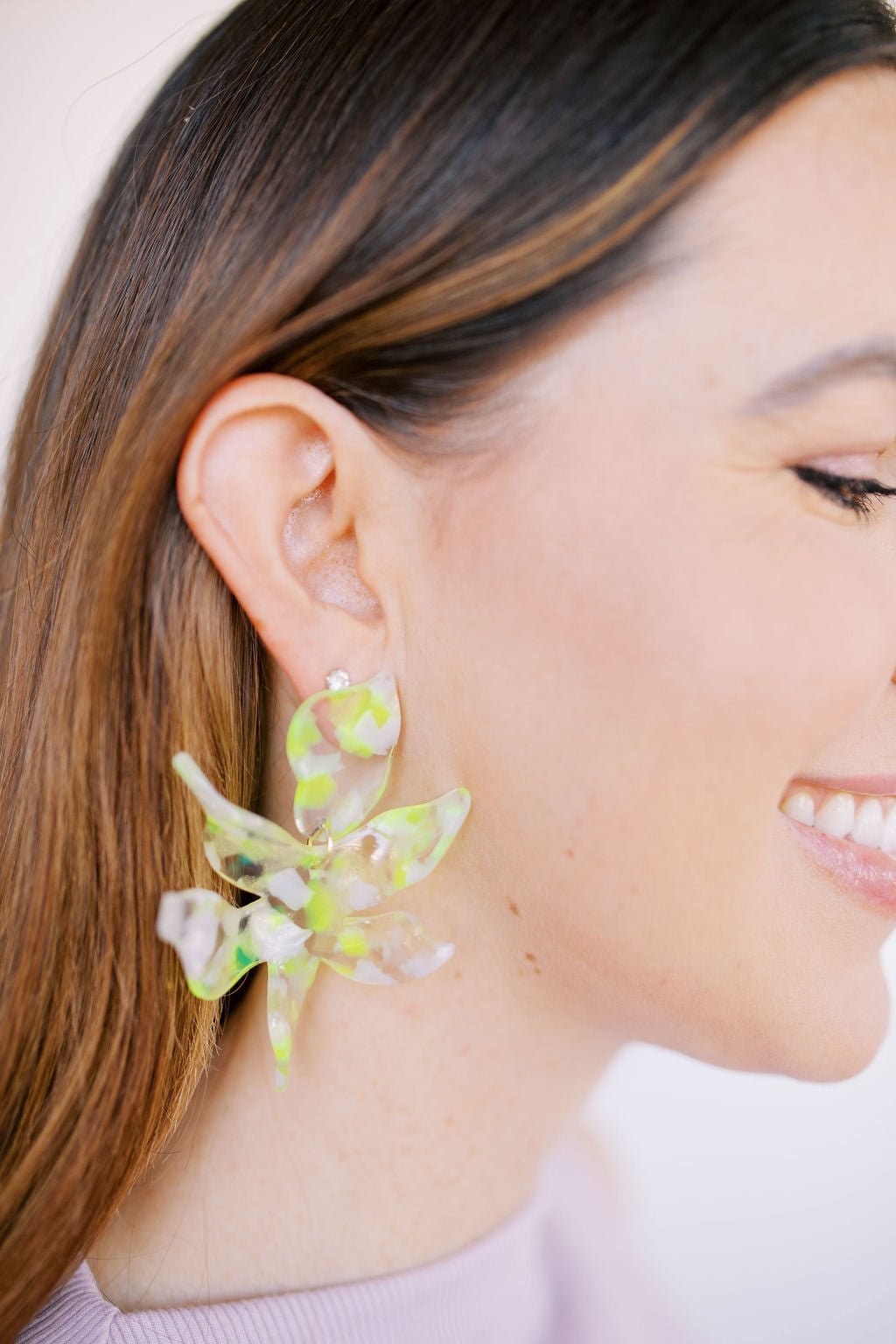 Flora Statement Earrings - Neon Yellow Clouds - LINNY CO WholesaleAcetate