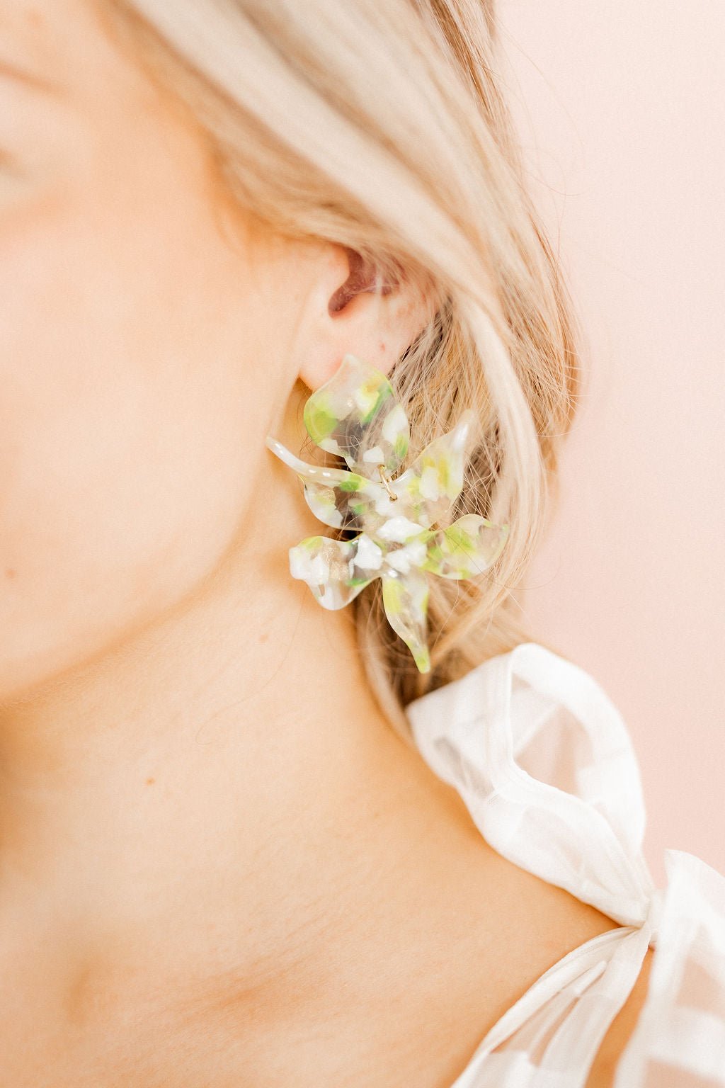 Flora Statement Earrings - Neon Yellow Clouds - LINNY CO WholesaleAcetate
