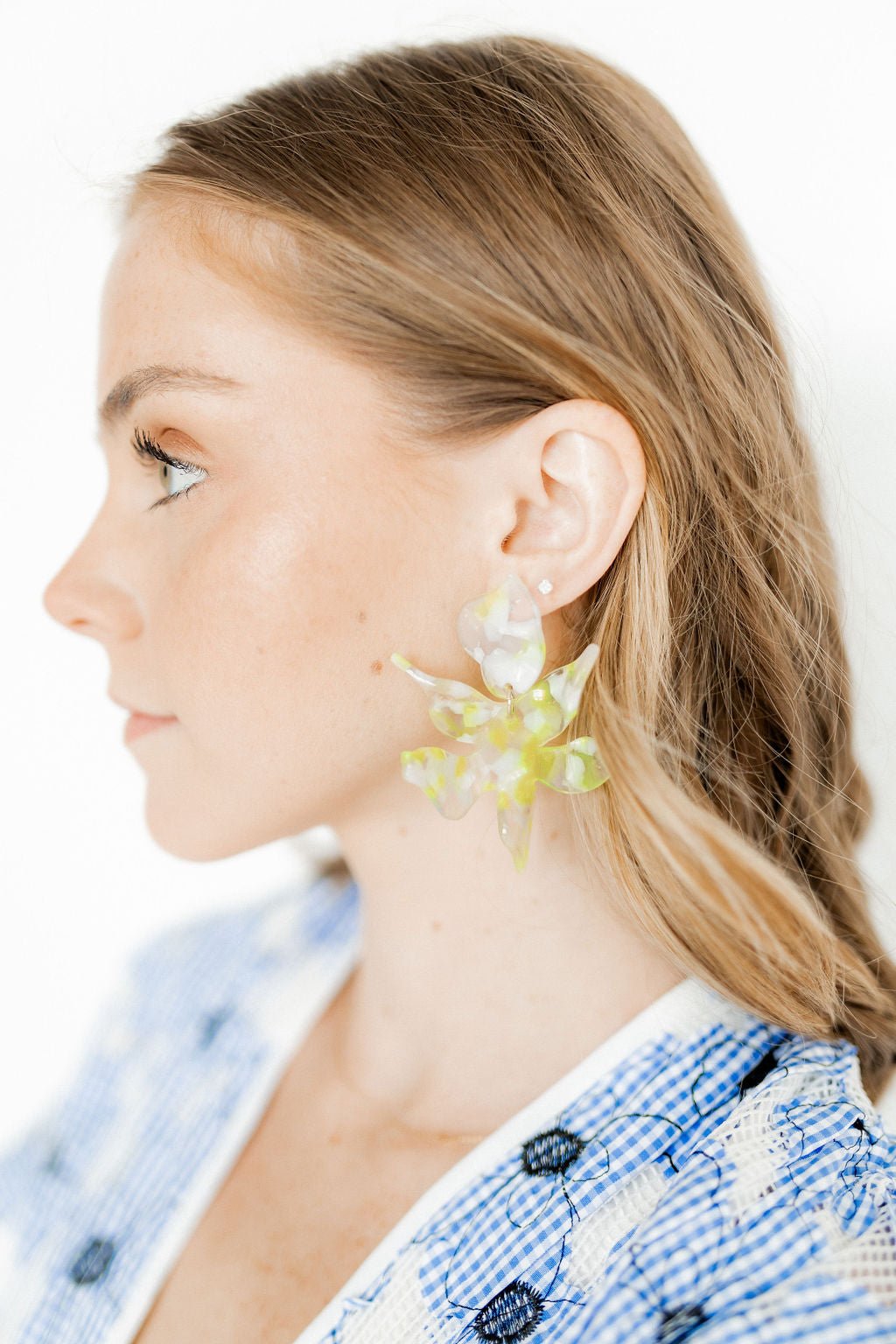 Flora Statement Earrings - Neon Yellow Clouds - LINNY CO WholesaleAcetate