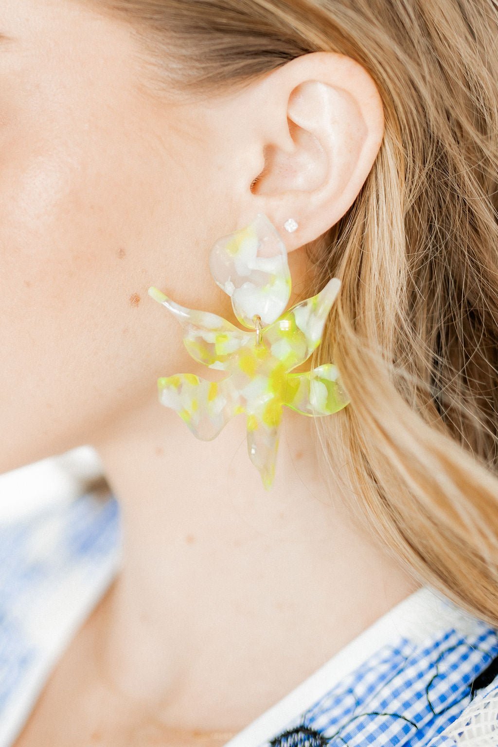 Flora Statement Earrings - Neon Yellow Clouds - LINNY CO WholesaleAcetate