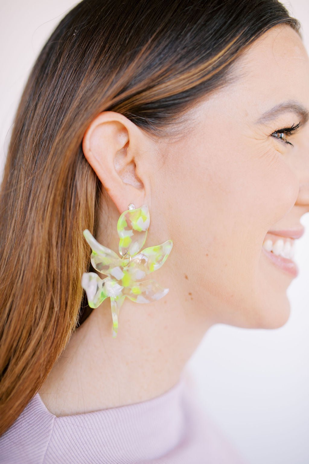 Flora Statement Earrings - Neon Yellow Clouds - LINNY CO WholesaleAcetate