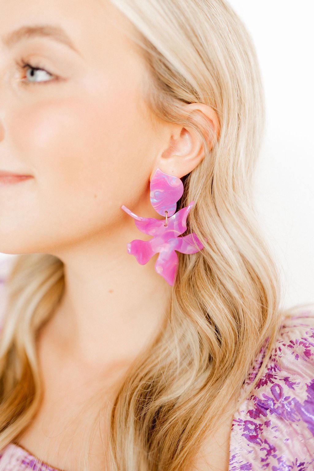 Flora Statement Earrings - Orchid Purple - LINNY CO WholesaleAcetate