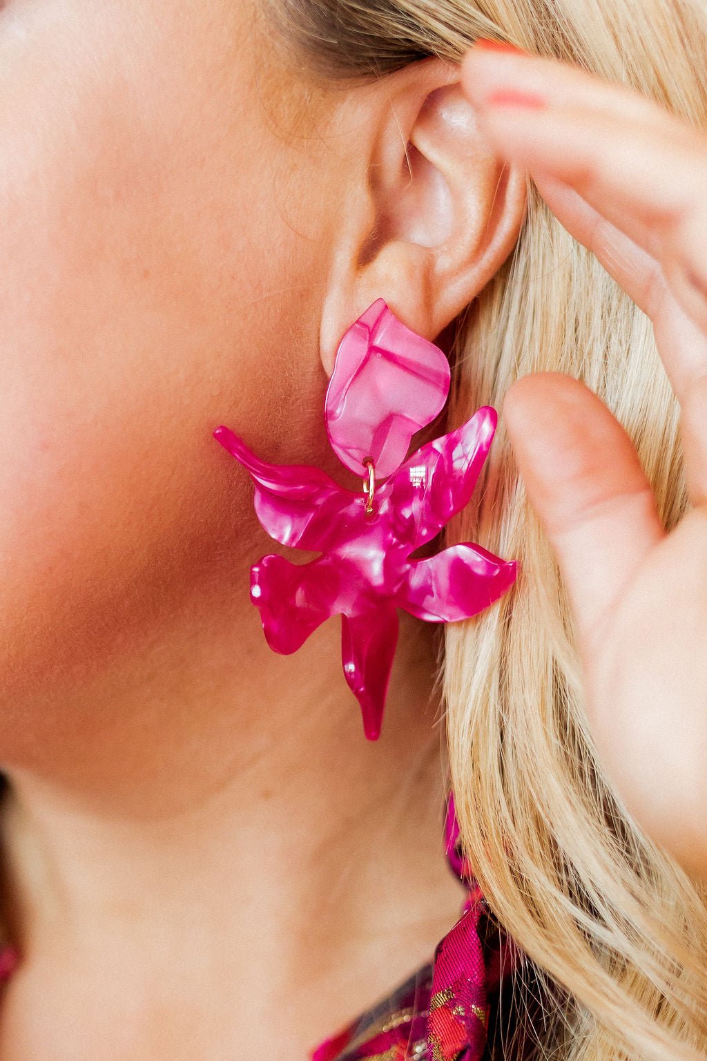 Flora Statement Earrings - Pearlized Pink - LINNY CO WholesaleAcetate