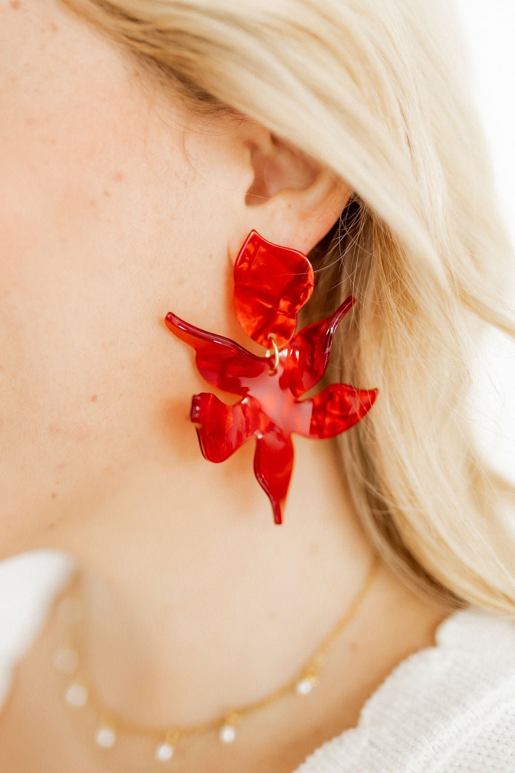 Flora Statement Earrings - Pearlized Red - LINNY CO WholesaleAcetate