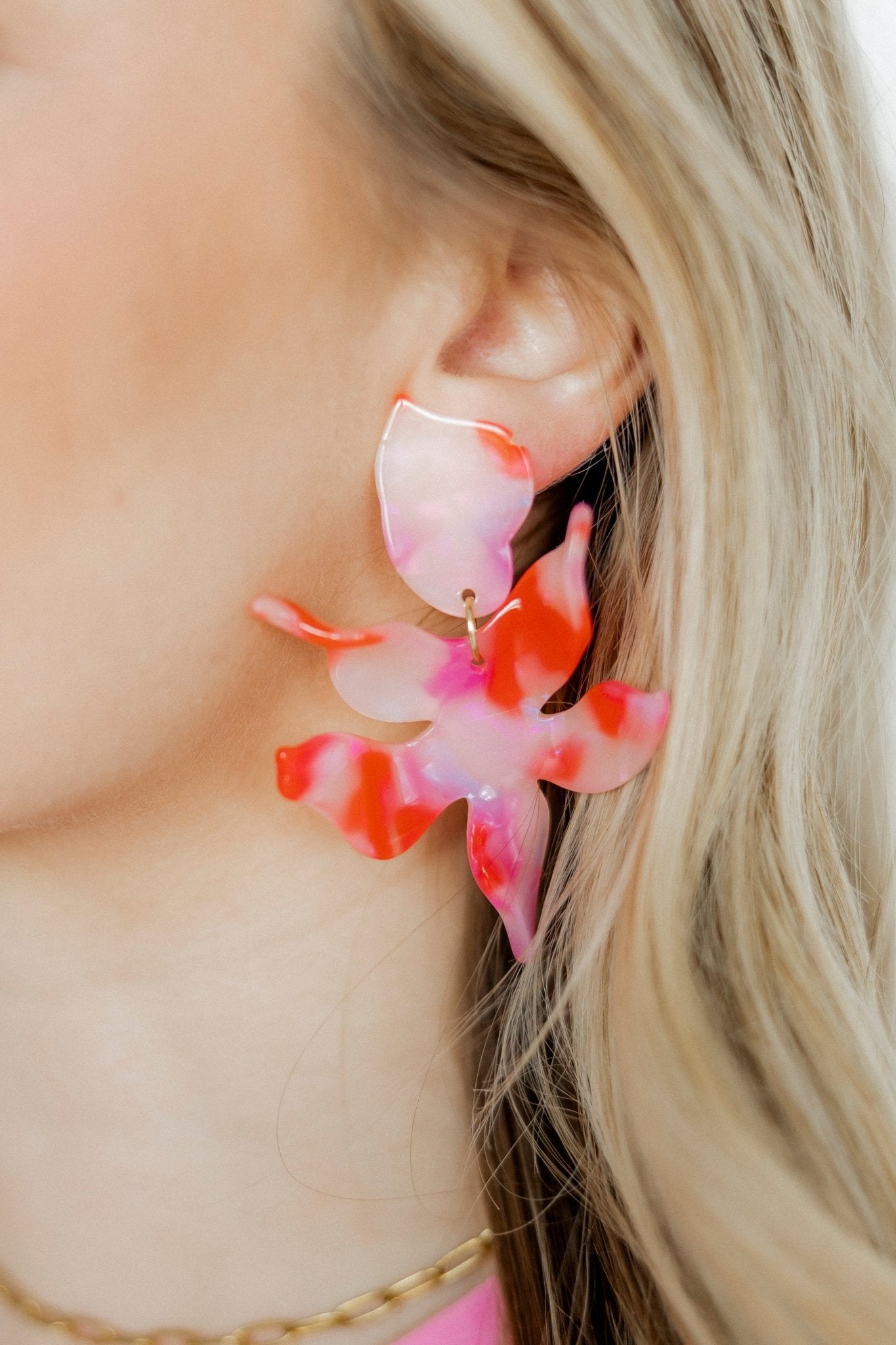 Flora Statement Earrings - Pink Flamingo - LINNY CO WholesaleAcetate
