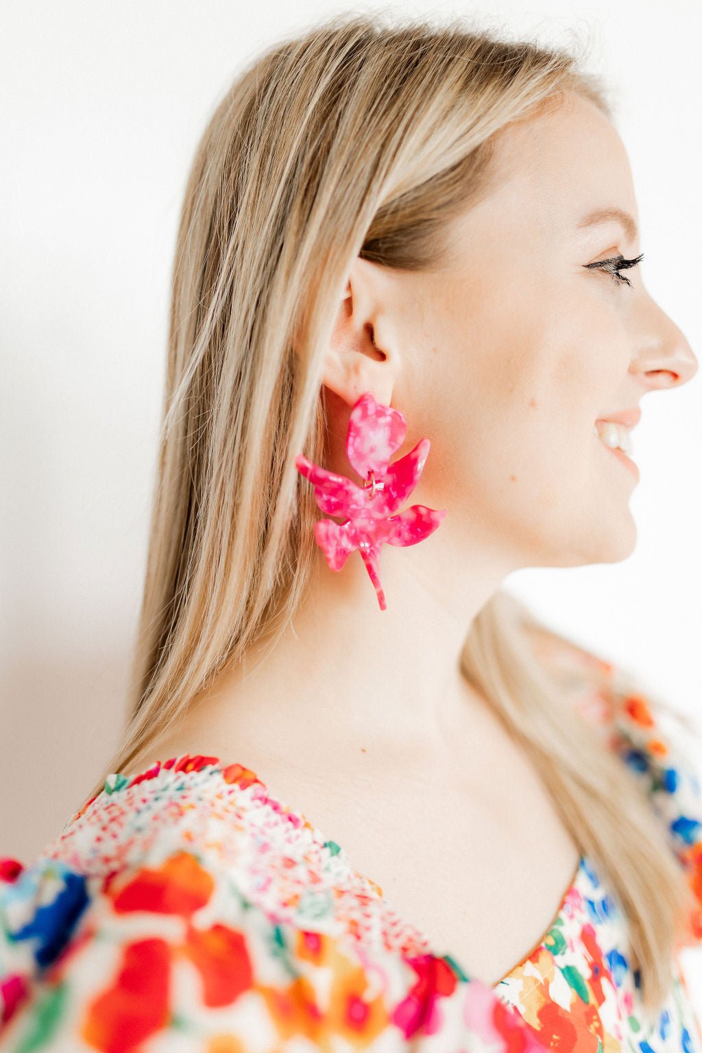 Flora Statement Earrings - Pink Party Punch - LINNY CO WholesaleAcetate