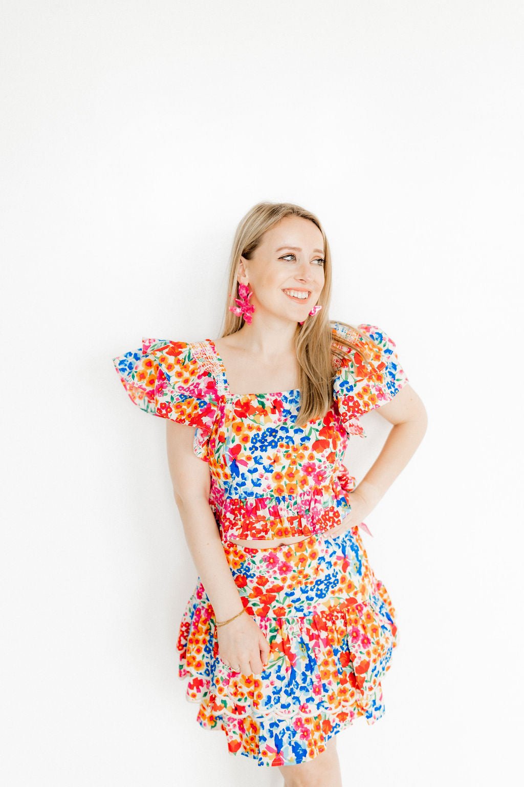 Flora Statement Earrings - Pink Party Punch - LINNY CO WholesaleAcetate