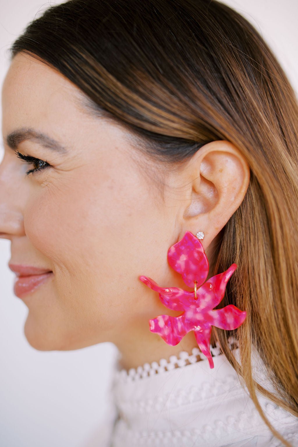 Flora Statement Earrings - Pink Party Punch - LINNY CO WholesaleAcetate