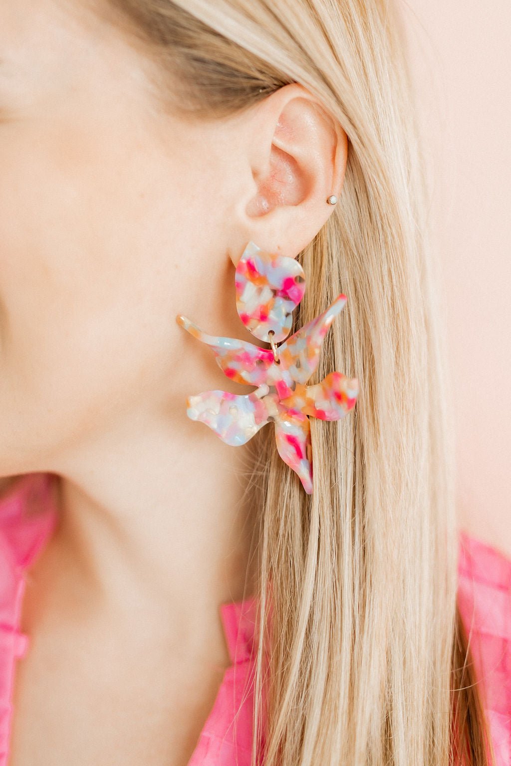 Flora Statement Earrings - Pink Sprinkles - LINNY CO WholesaleAcetate