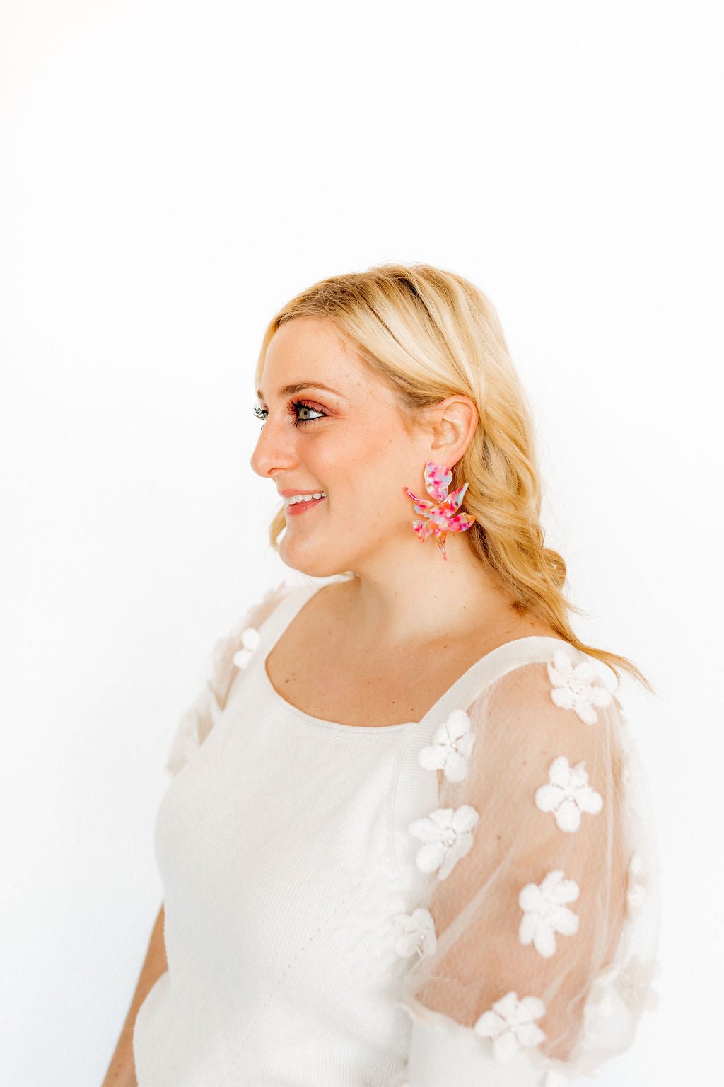 Flora Statement Earrings - Pink Sprinkles - LINNY CO WholesaleAcetate