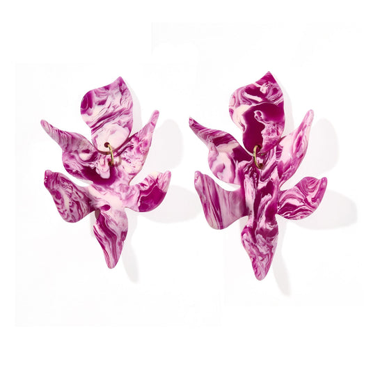 Flora Statement Earrings - Purple Marble - LINNY CO WholesaleAcetate