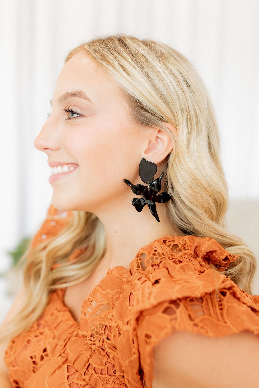 Flora Statement Earrings - True Black - LINNY CO WholesaleAcetate